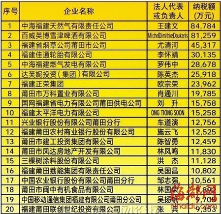 福建新闻网·2013年莆田市纳税大户榜出炉 房